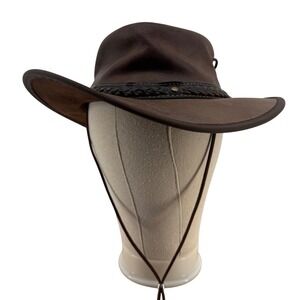 Barmah Squashy Bronco Brown Leather Hat Australian Outback Style Waterproof Sz L